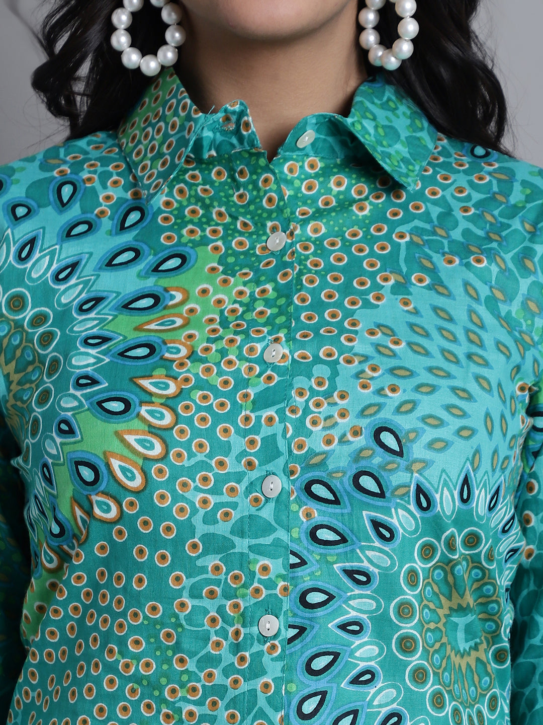 Women's Women's Green Printed Shirt and Trouser Co-ords Set - Taantav