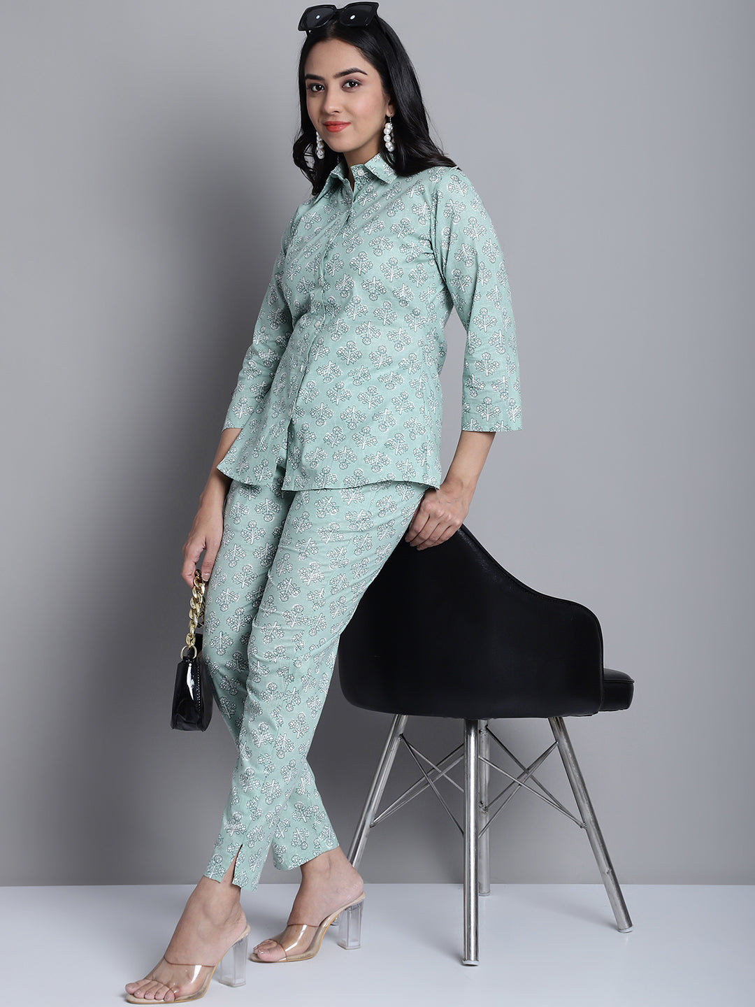 Women's Women's Lime Green Printed Shirt and Trouser Co-ords Set - Taantav