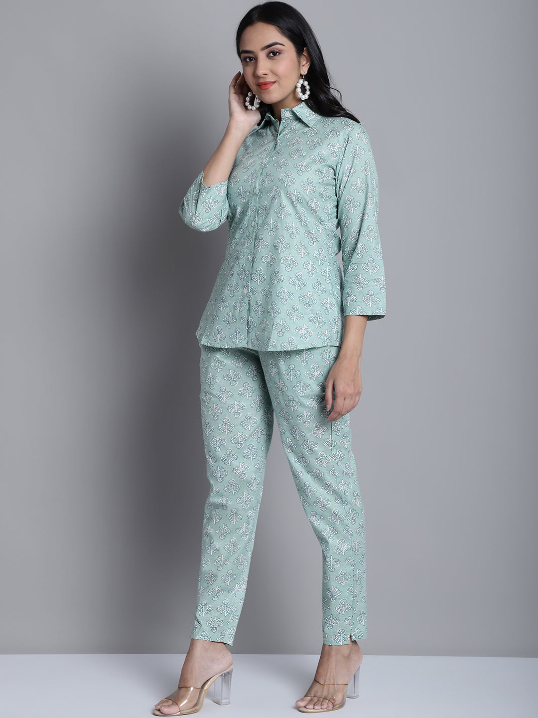 Women's Women's Lime Green Printed Shirt and Trouser Co-ords Set - Taantav