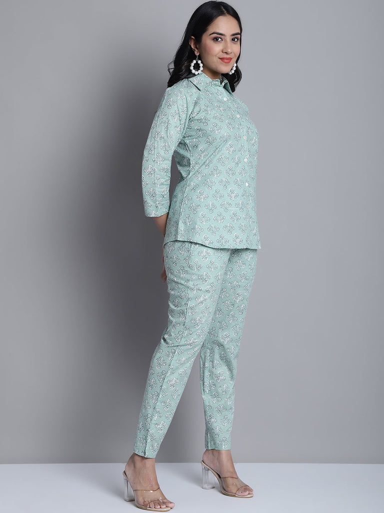 Women's Women's Lime Green Printed Shirt and Trouser Co-ords Set