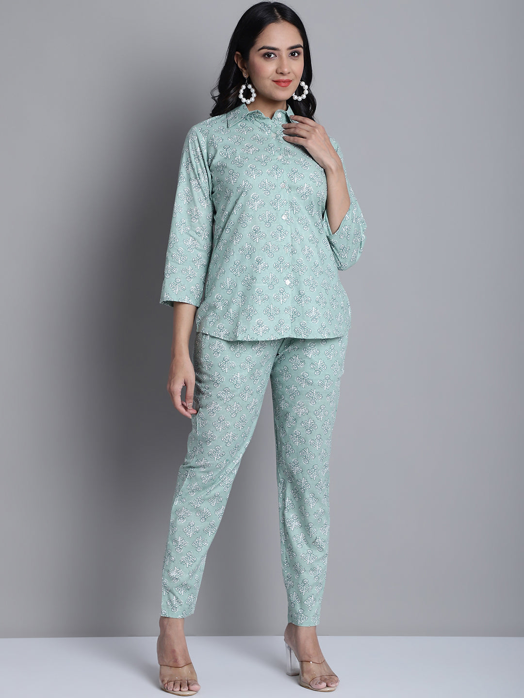 Women's Women's Lime Green Printed Shirt and Trouser Co-ords Set - Taantav