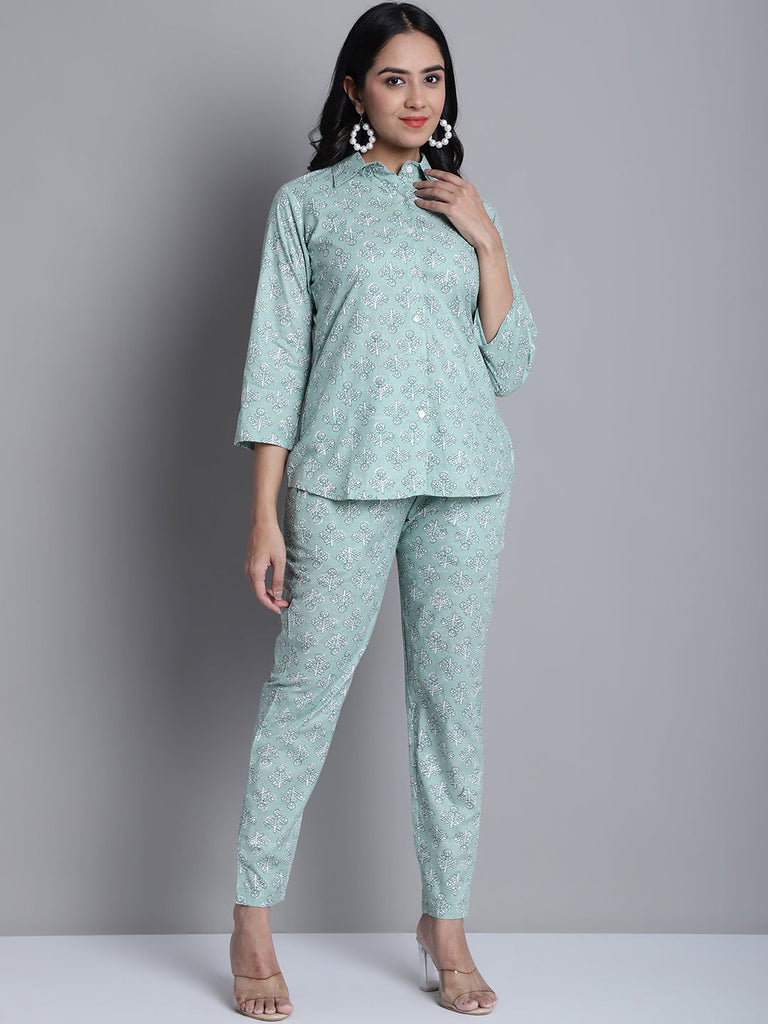 Women's Women's Lime Green Printed Shirt and Trouser Co-ords Set