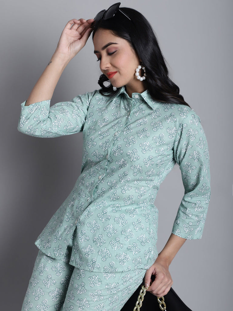 Women's Women's Lime Green Printed Shirt and Trouser Co-ords Set