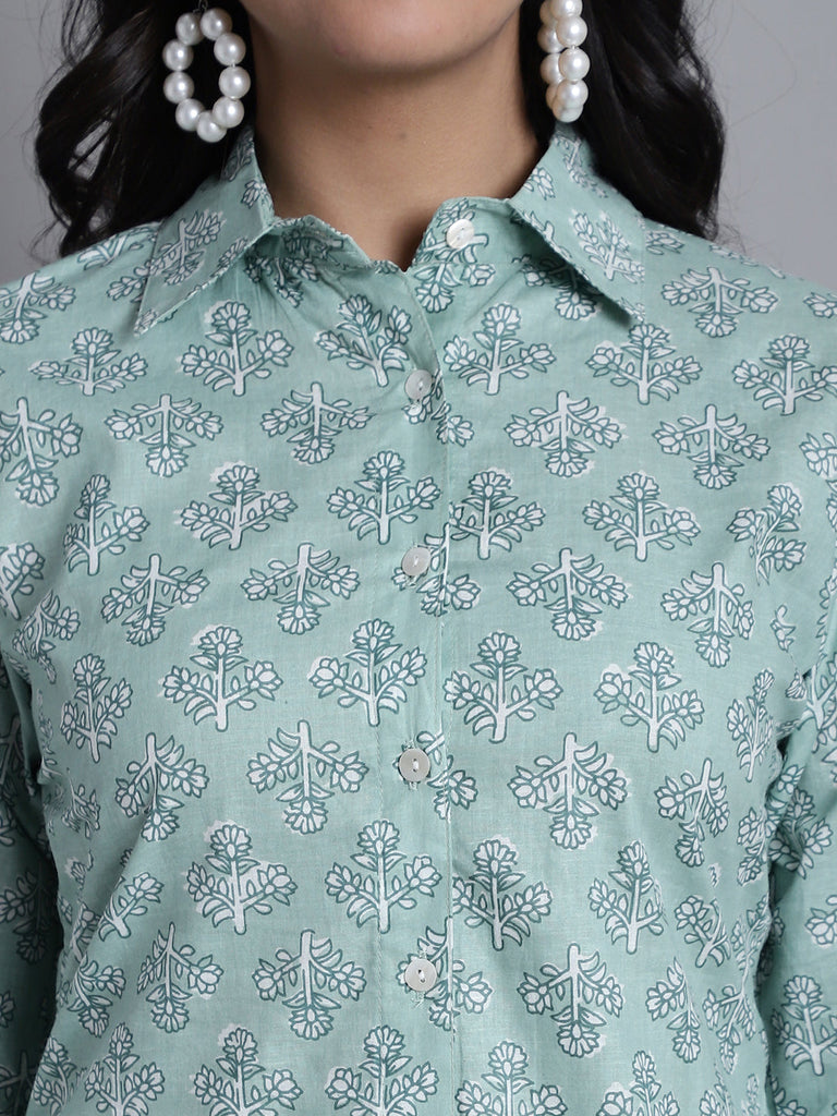 Women's Women's Lime Green Printed Shirt and Trouser Co-ords Set