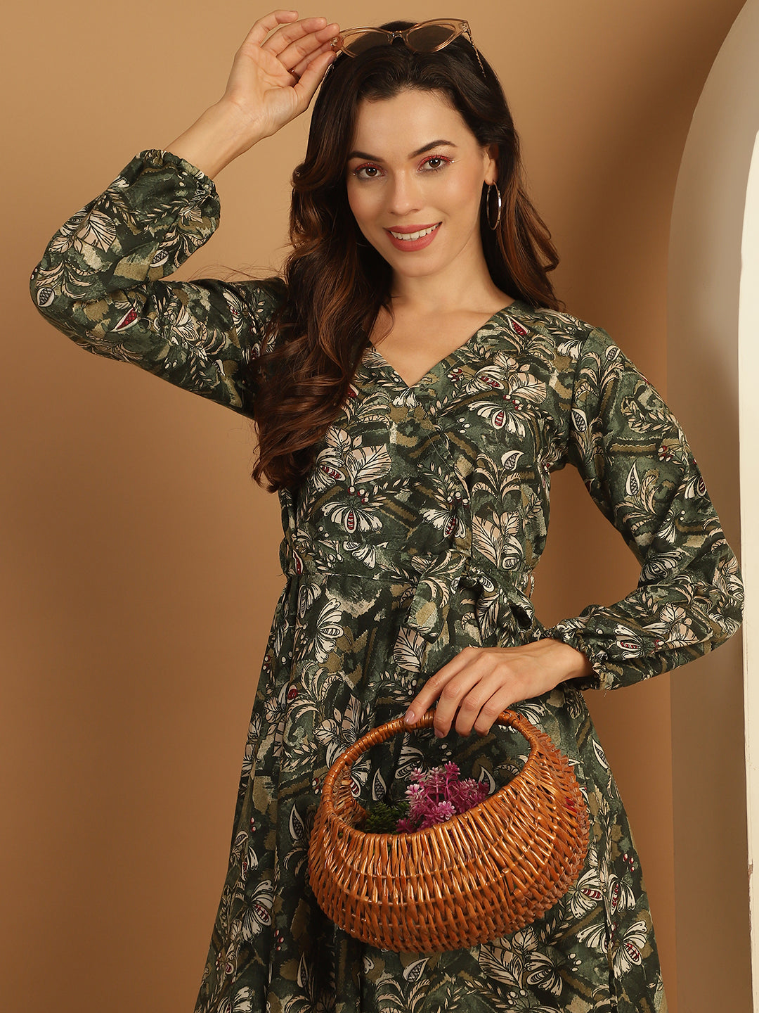 Women's Women's Floral Print Short Western Dress Green / XS | Trendia Global Women's Women's Floral Print Short Western Dress Green / XS | Trendia Global