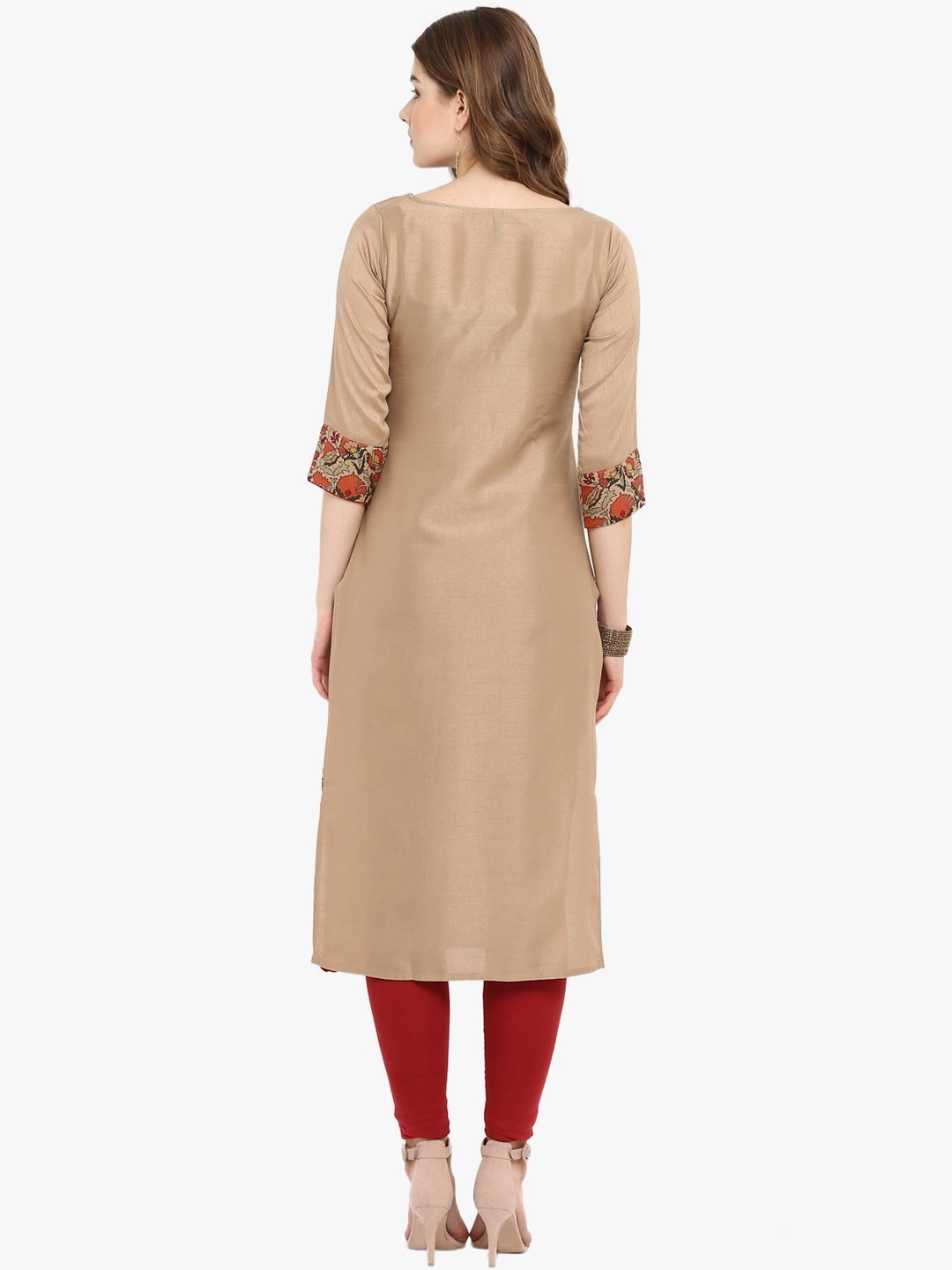 Women's Light Brown Poly Silk Kurta-Janasya USA