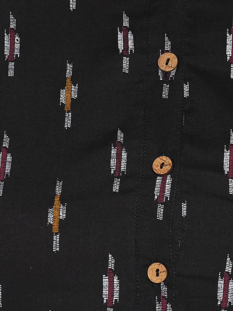 Women's Black Cotton Ikat Straight Kurta