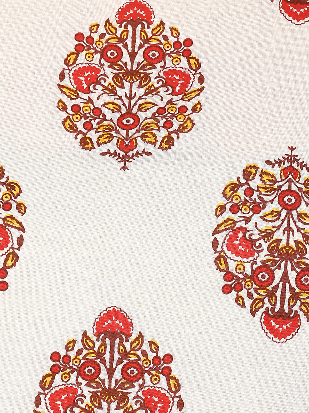 Women's White Cotton Floral Print Straight Kurta