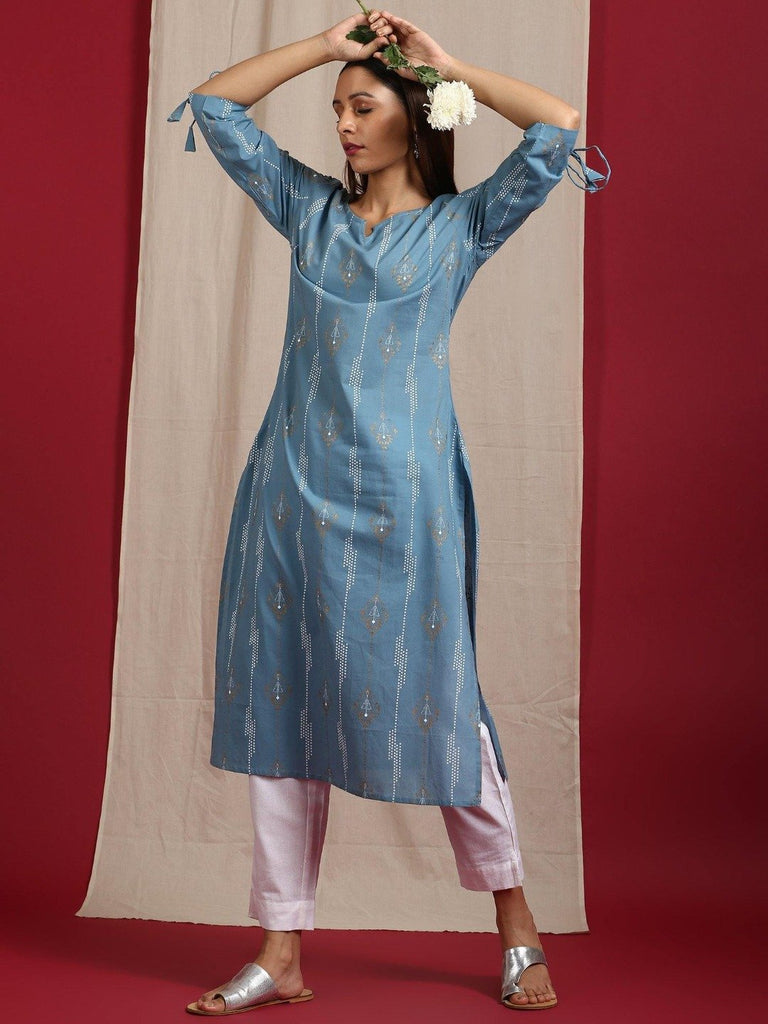 Women's Blue Cotton Kurta (1pc set)