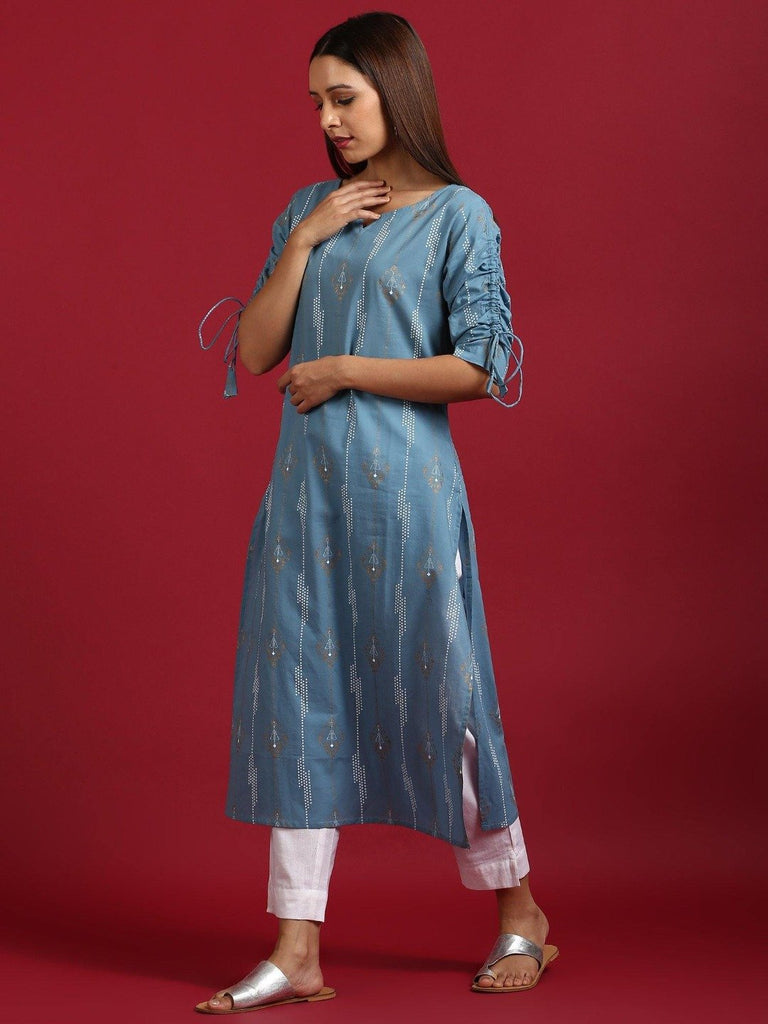 Women's Blue Cotton Kurta (1pc set)
