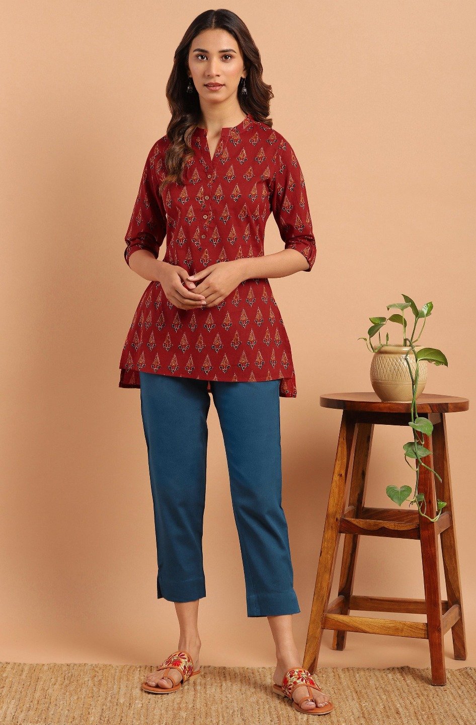 Women's Red Cotton Tun