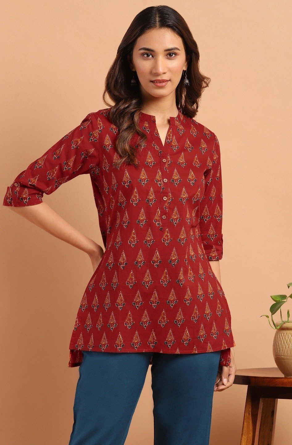 Women's Red Cotton Tun