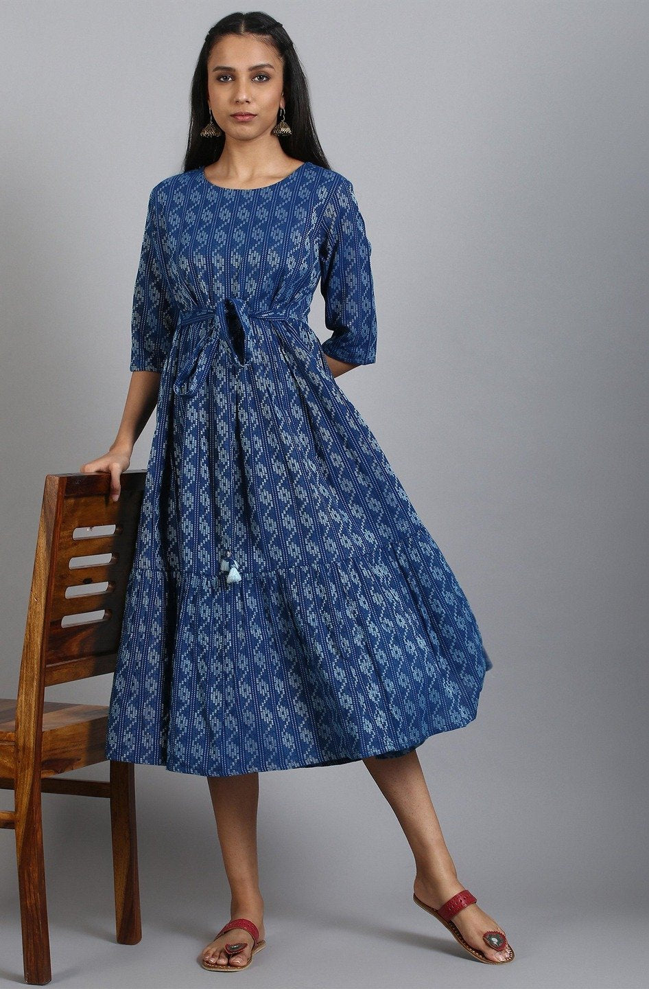 Women's Blue Cotton Western Dre
