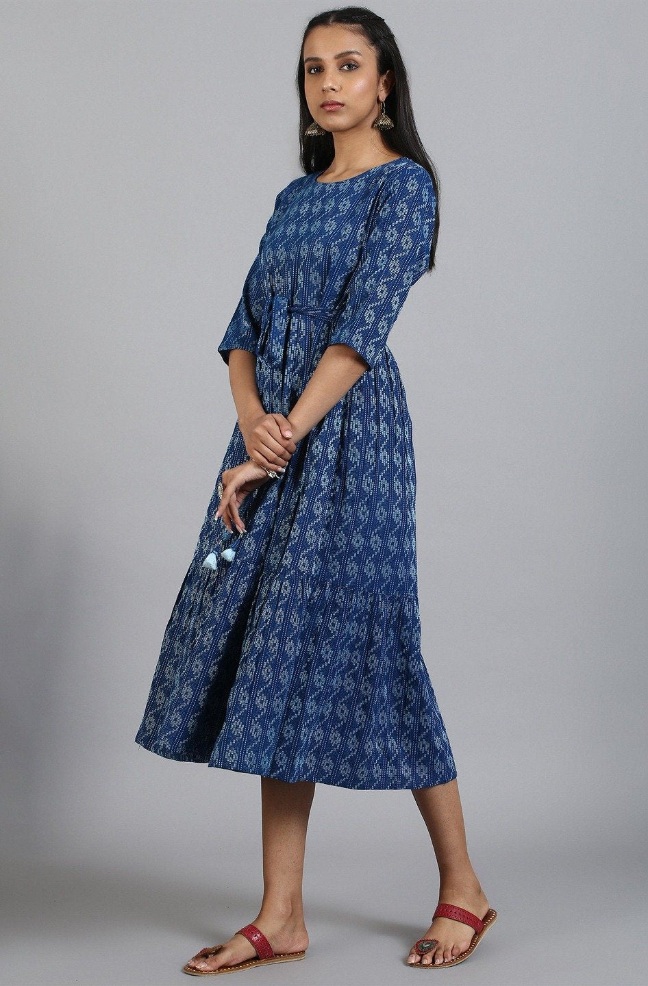 Women's Blue Cotton Western Dre