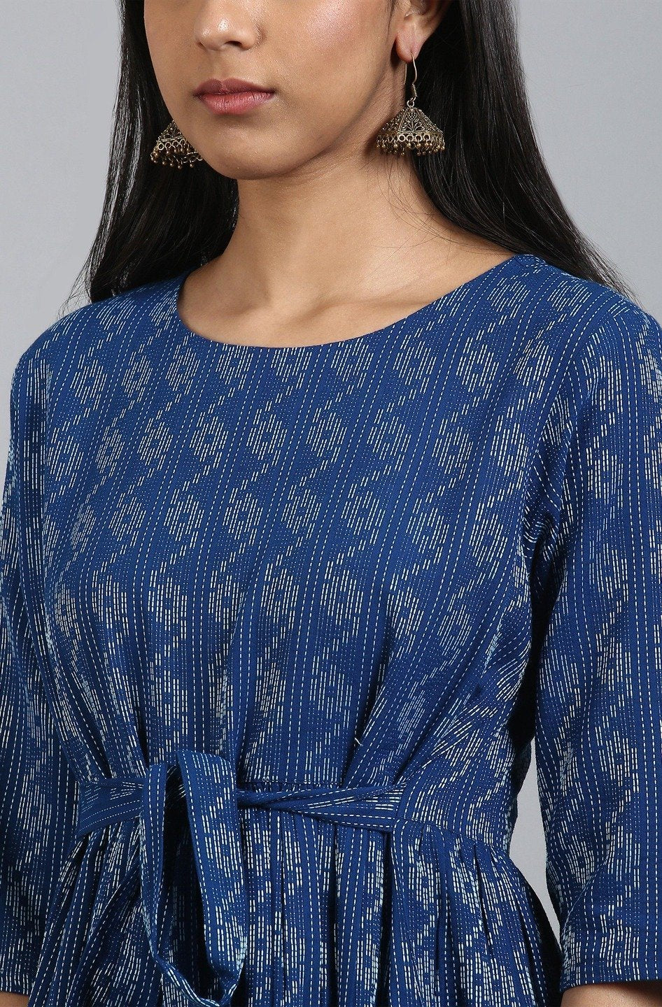 Women's Blue Cotton Western Dre