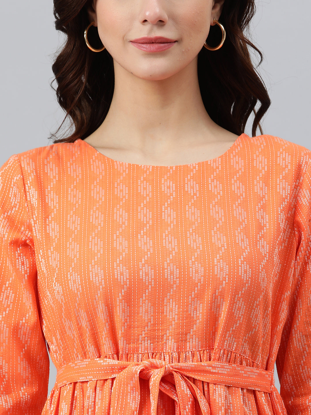 Women's Woven Design Orange Cotton Dress
