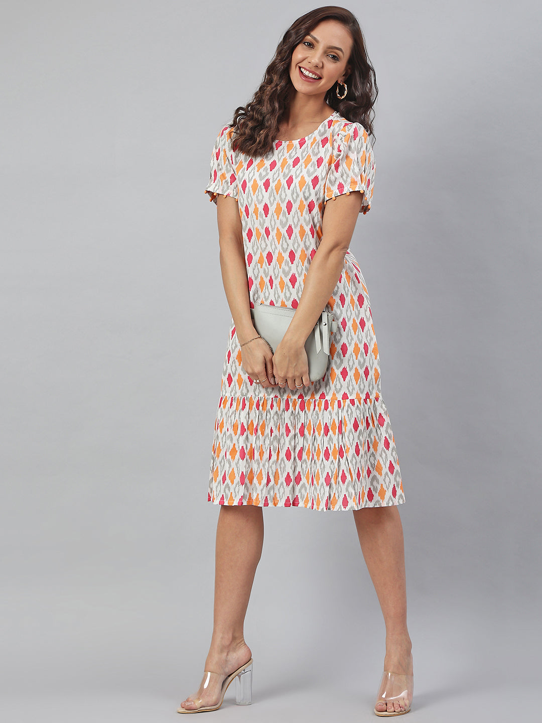 Women's Printed Off White Cotton Dress