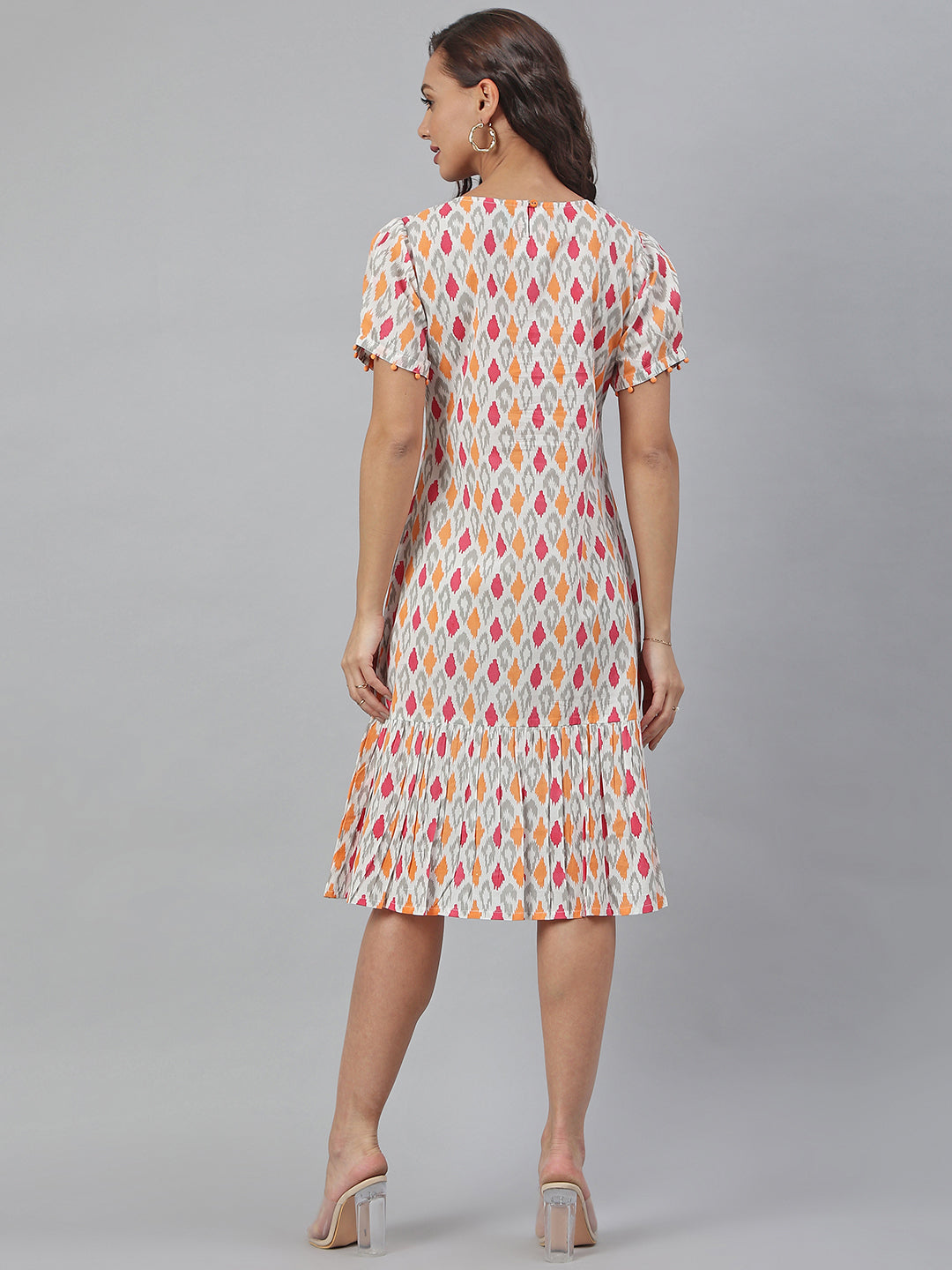 Women's Printed Off White Cotton Dress