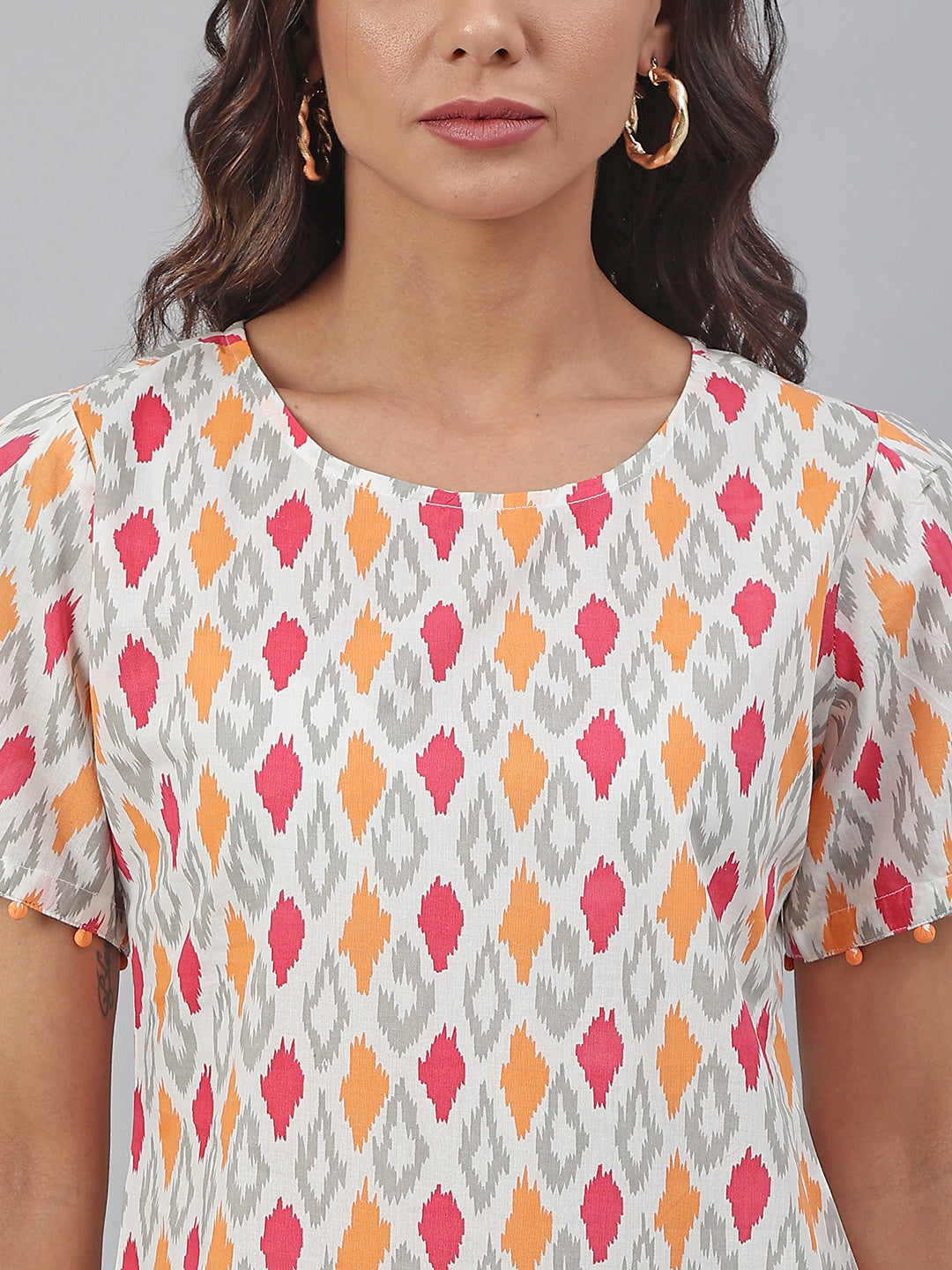 Women's Printed Off White Cotton Dress