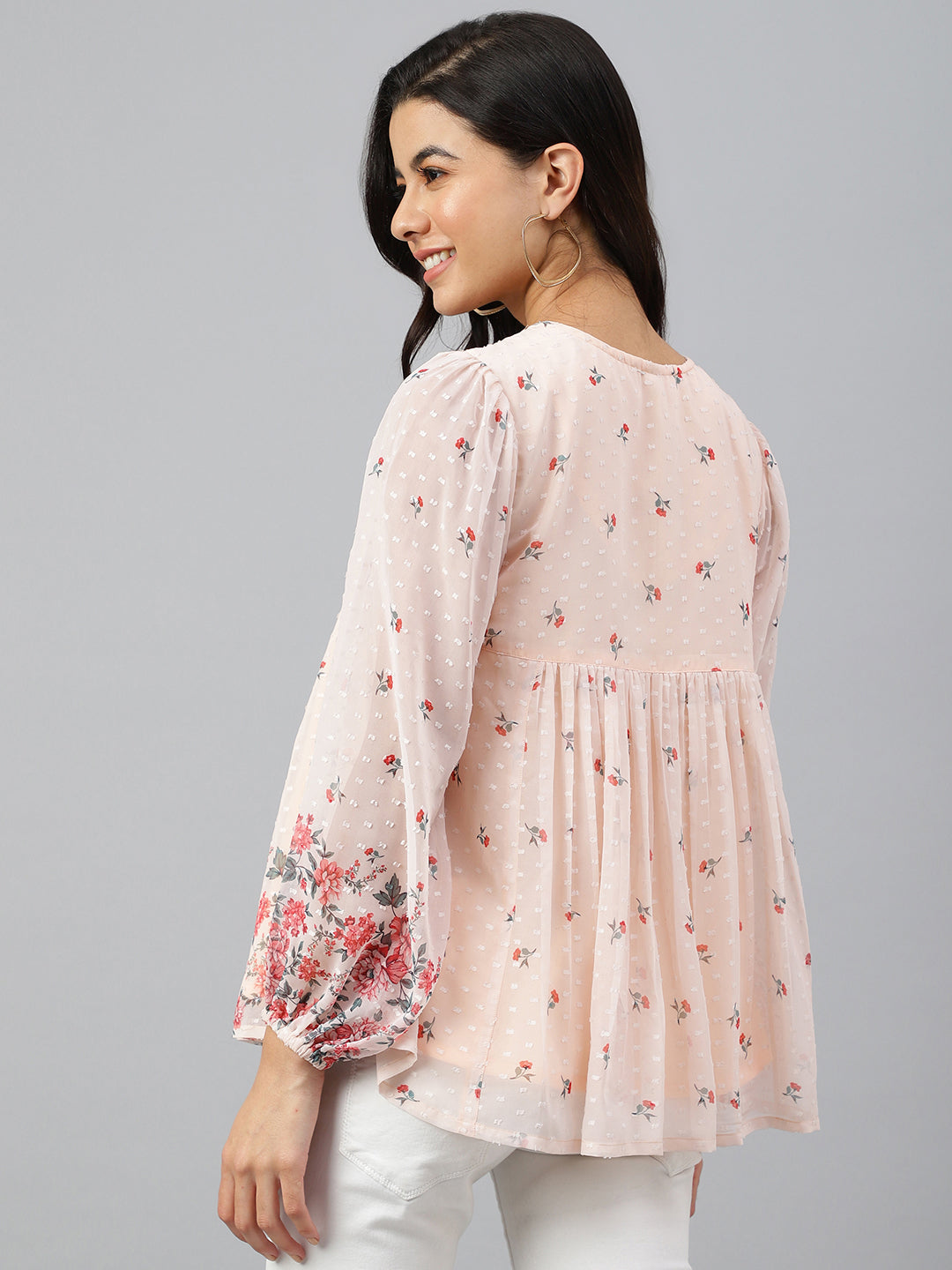 Women's Floral Print Peach Georgette Tops