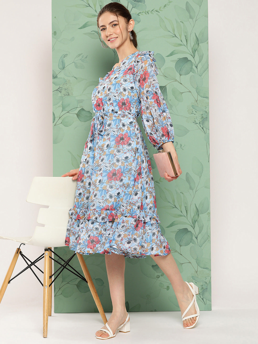 Women's Digital Printed Sky Blue Georgette Dress
