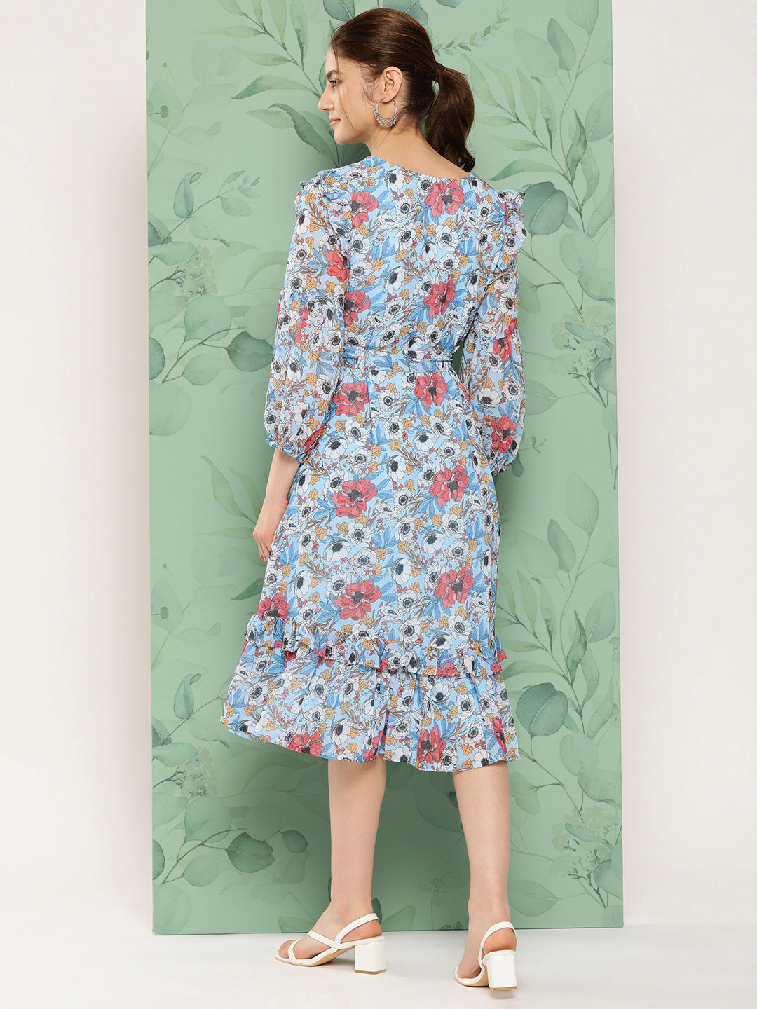 Women's Digital Printed Sky Blue Georgette Dress