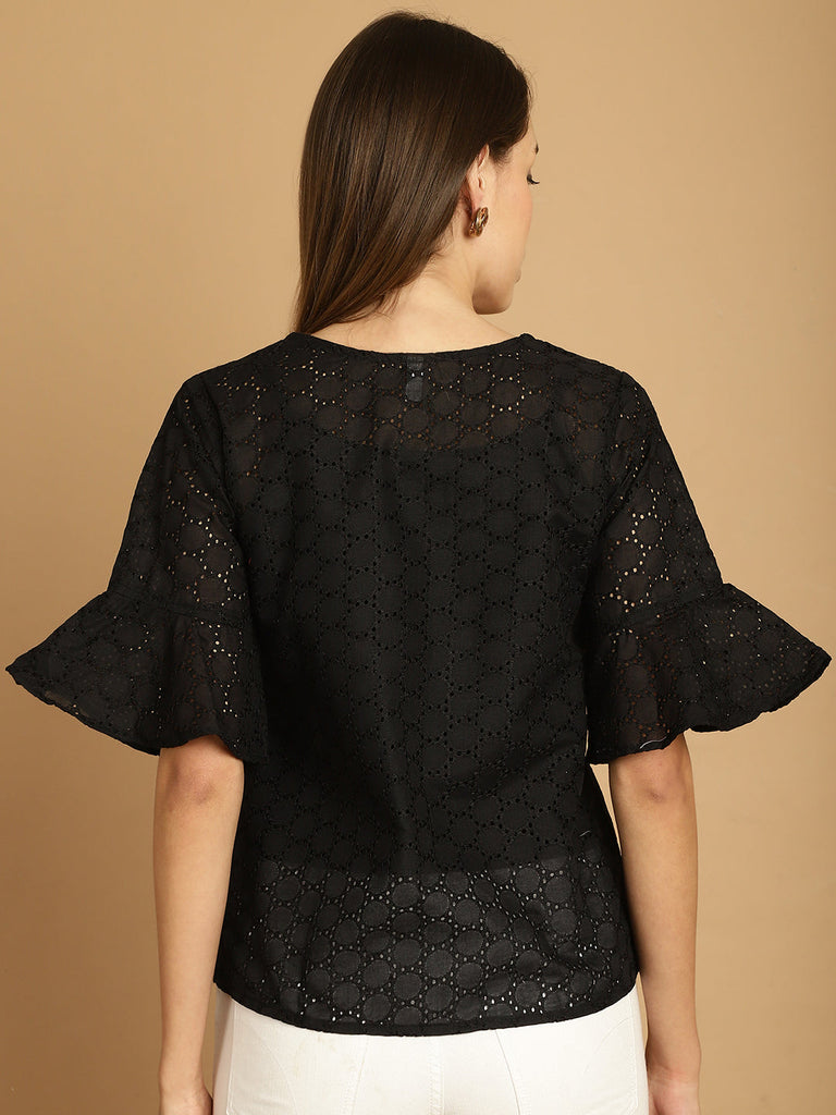Women's Embroidered Cotton V-Neck Top for Women