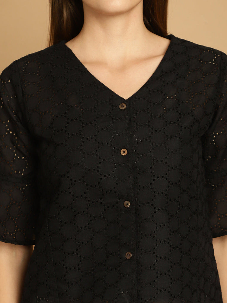 Women's Embroidered Cotton V-Neck Top for Women