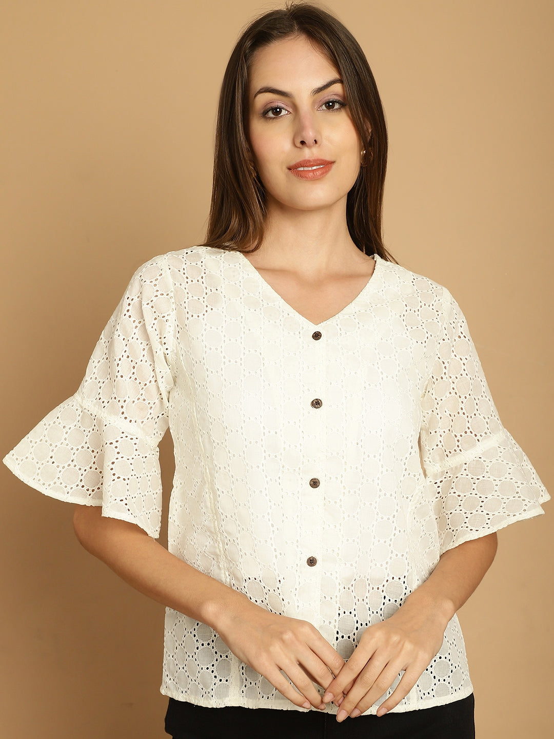 Women's Embroidered Cotton V-Neck Top for Women - Taantav