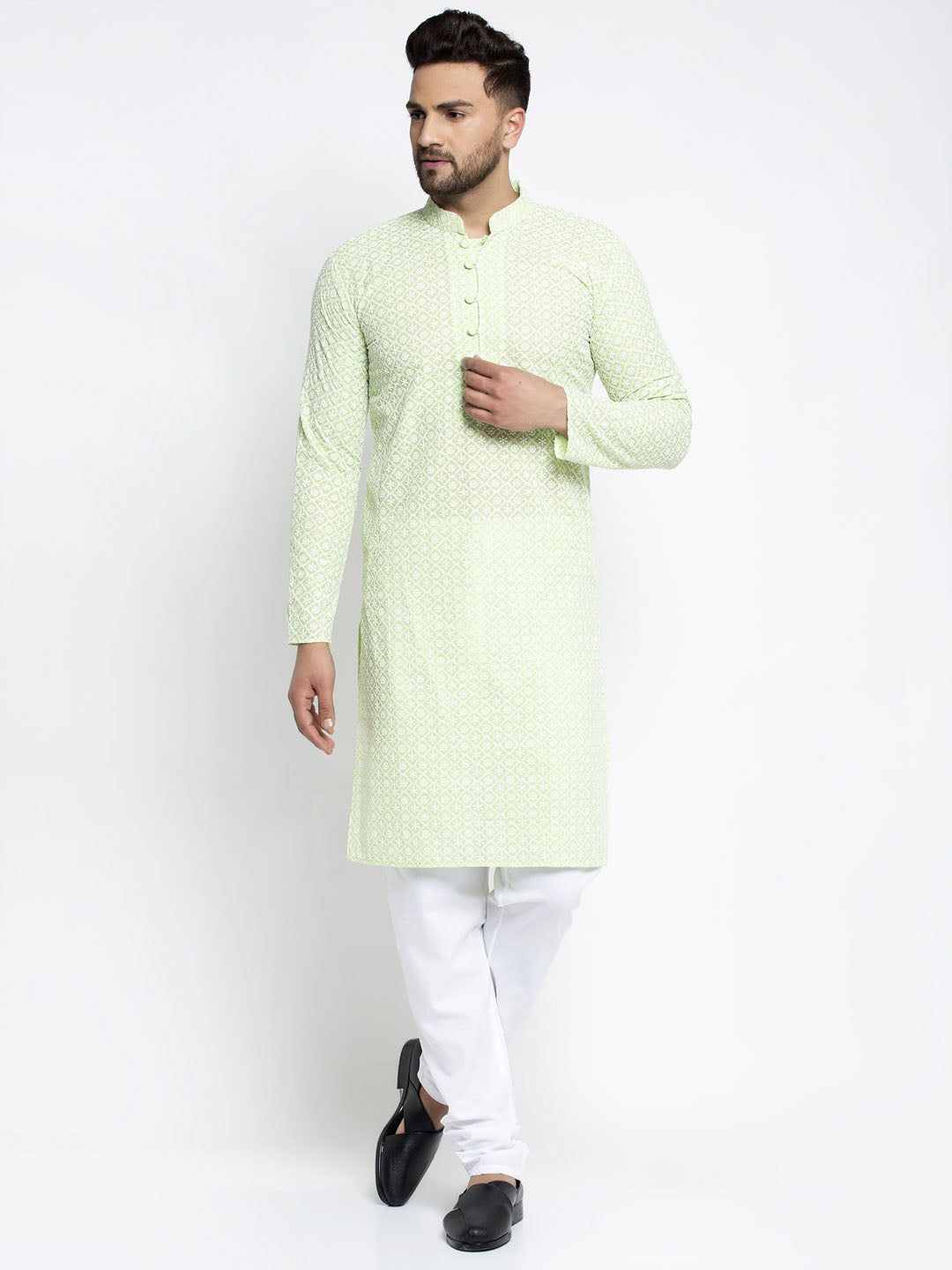 Men's Dark-Green Embroidered Kurta Payjama Sets ( JOKP 626 Dark-Green )