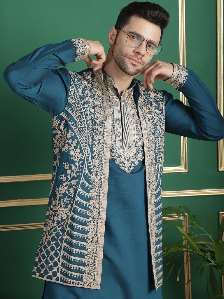 Men's Embroidered Waistcoat and Kurta Pyjama