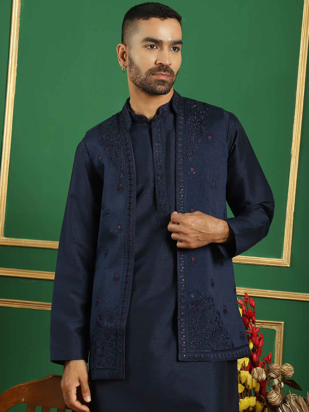 Men's Embroidered Waistcoat and Kurta Pyjama - Taantav