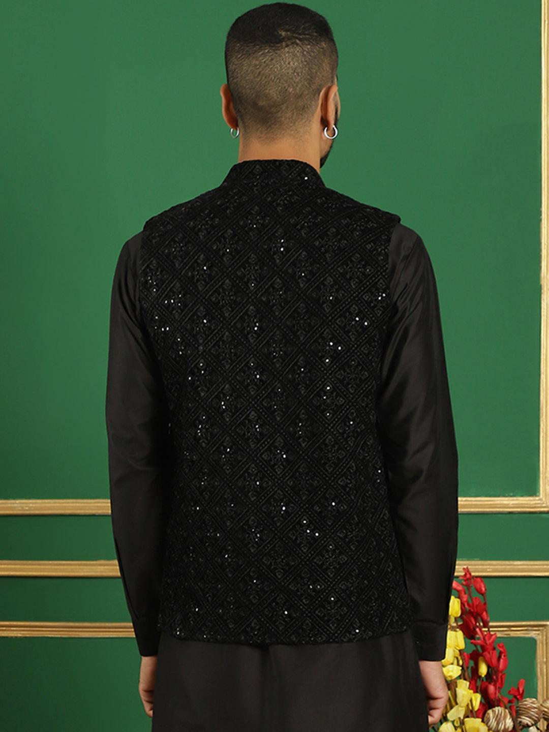 Men's Sequins Velvet Nehru Jacket - Taantav