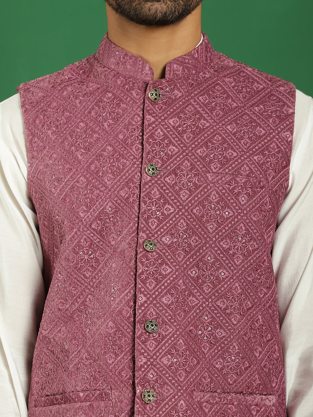 Men's Velvet Nehru Jacket With Solid Kurta Pyjama - Taantav