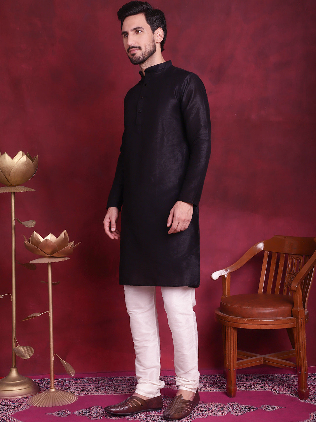 Men's Woven Design Nehru Jacket With Kurta Pyjama Set - Taantav