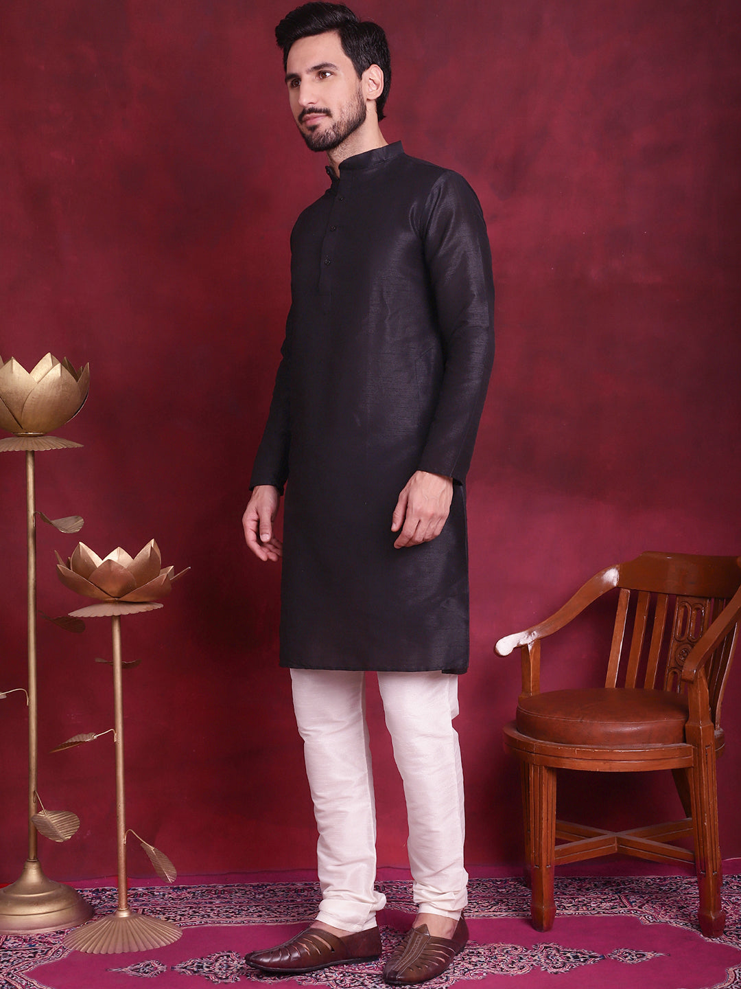 Men's Woven Design Nehru Jacket With Kurta Pyjama Set - Taantav