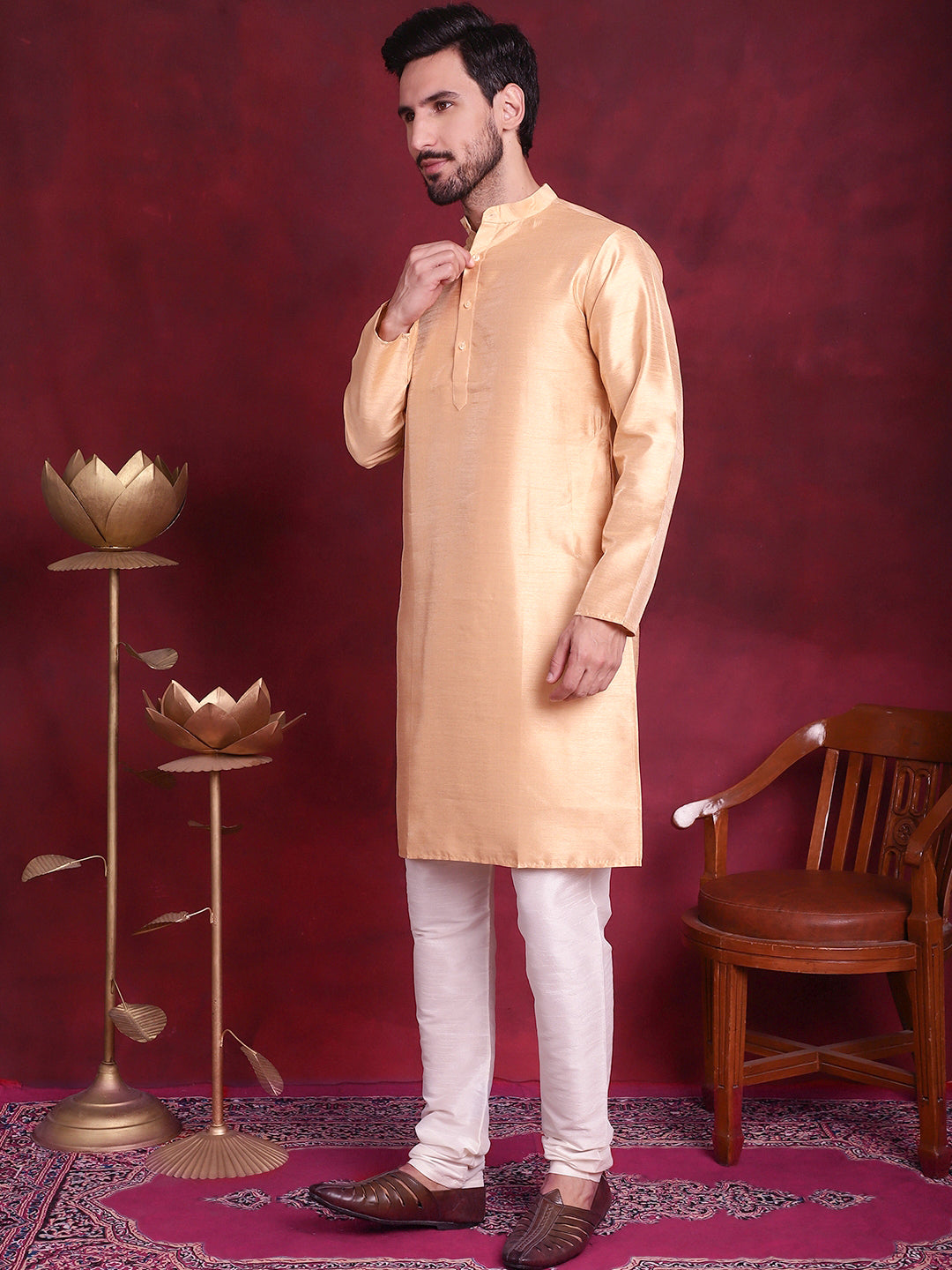 Men's Woven Design Nehru Jacket With Kurta Pyjama Set - Taantav