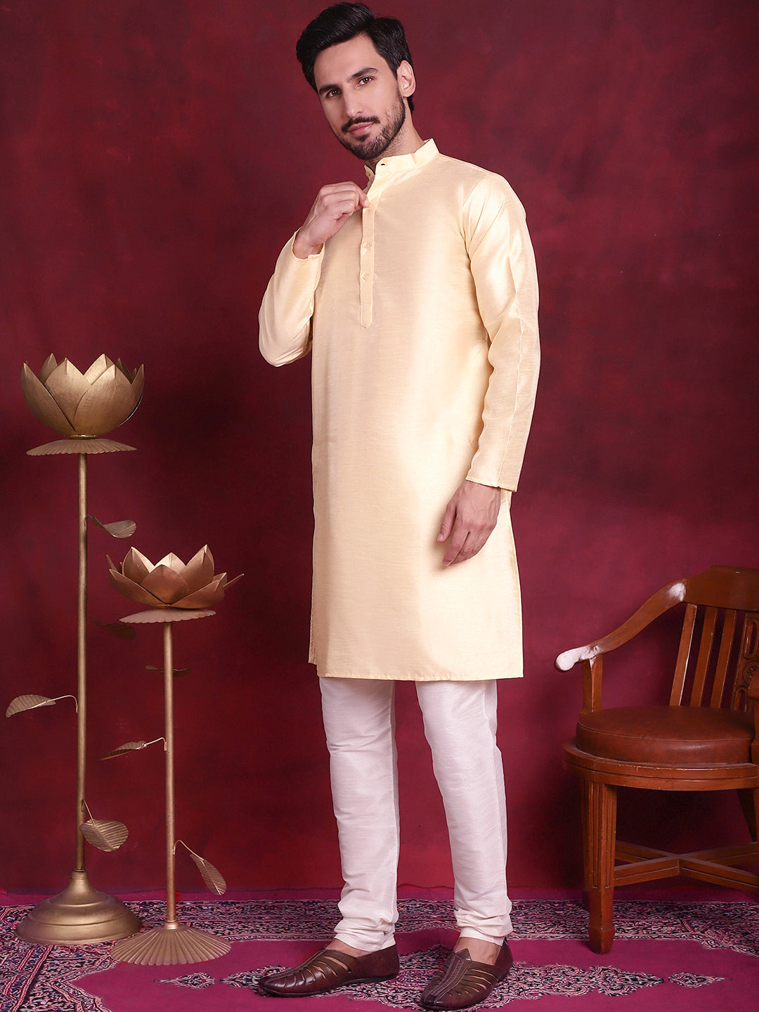 Men's Woven Design Nehru Jacket With Kurta Pyjama Set - Taantav