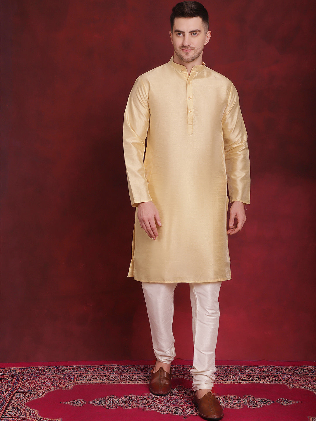 Men's White Woven Design Nehru Jacket With Kurta Pyjama Set - Taantav