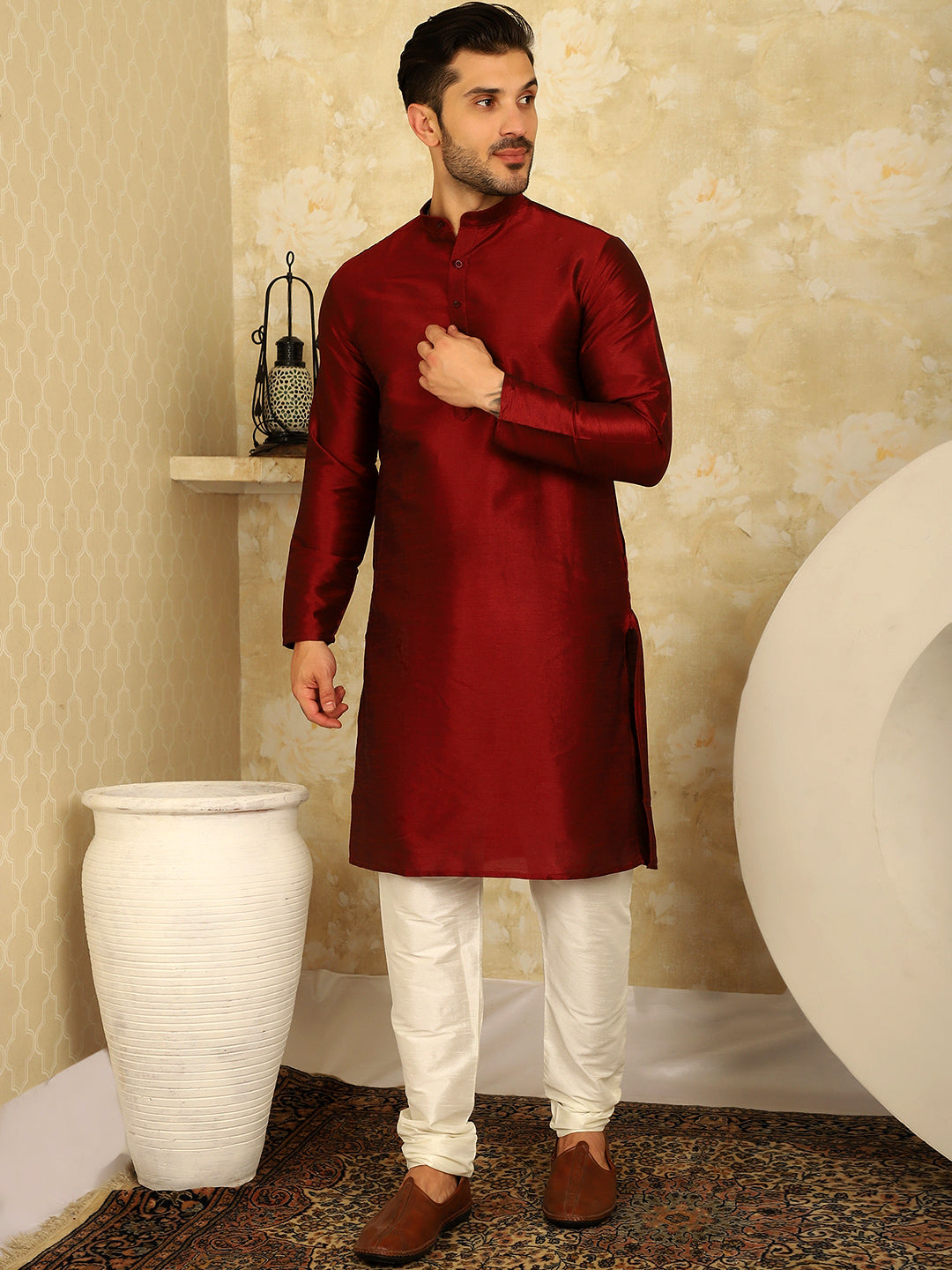 Men's Blue Woven Design Nehru Jacket With Kurta Pyjama Set - Taantav