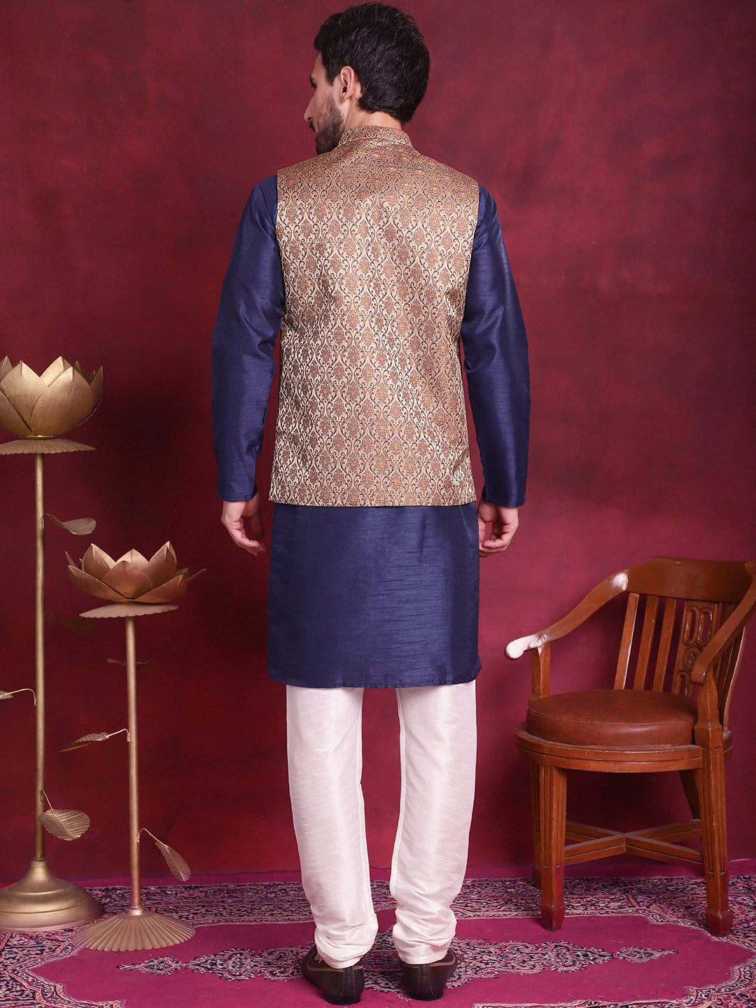 Men's Woven Design Nehru Jacket With Kurta Pyjama Set - Taantav