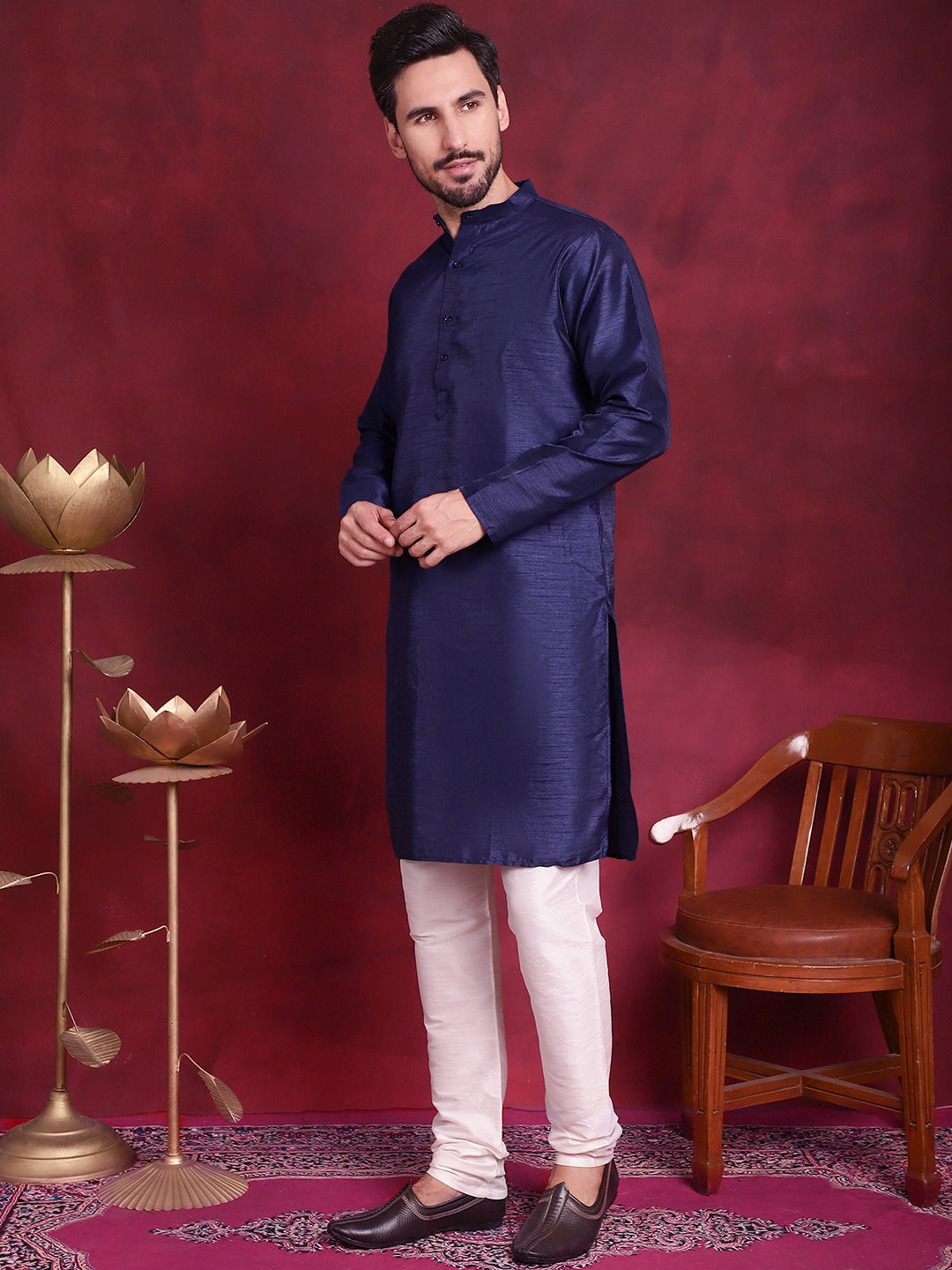 Men's Woven Design Nehru Jacket With Kurta Pyjama Set - Taantav