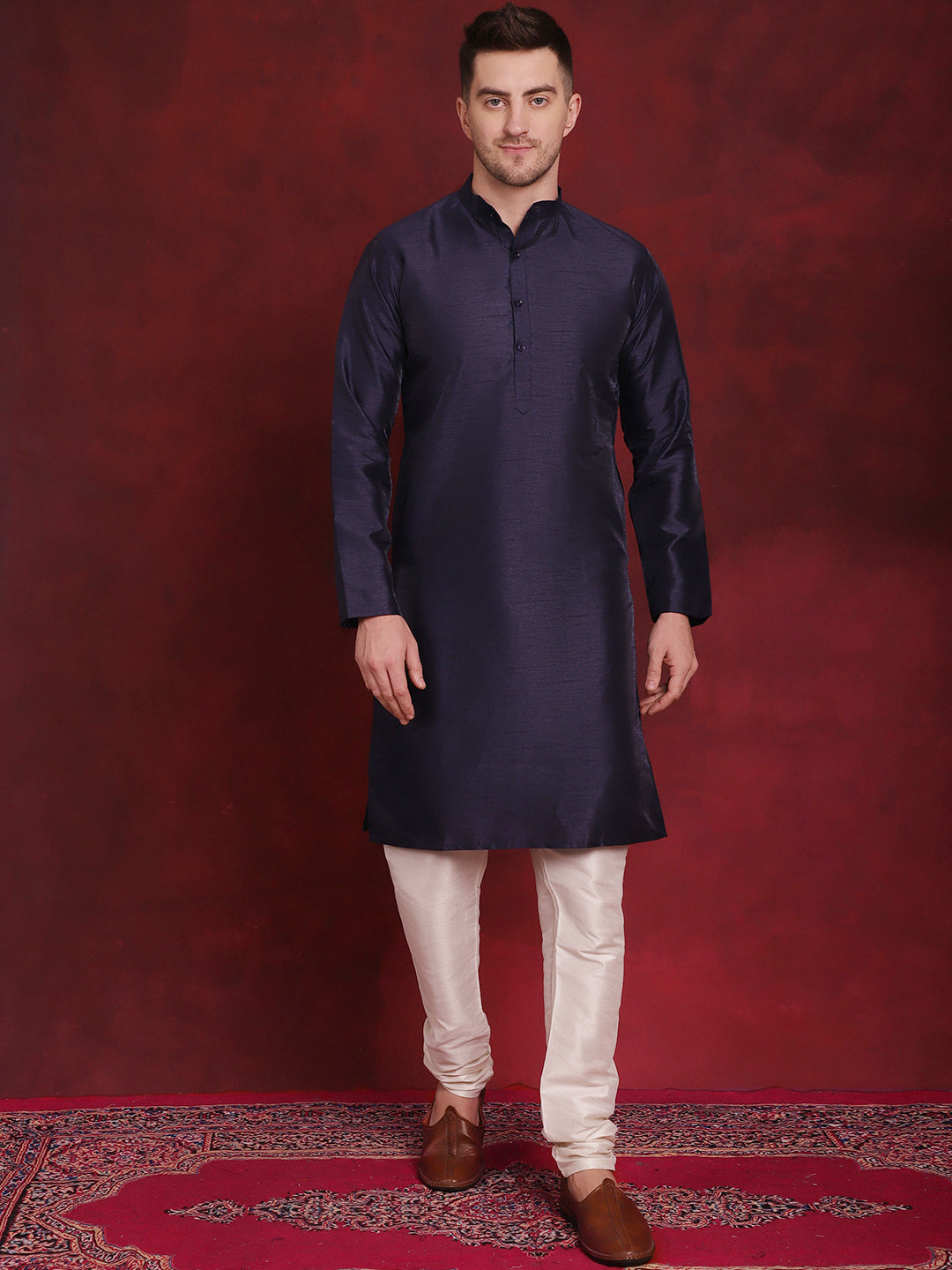 Men's White Floral Printed Nehru Jacket With Kurta Pyjama Set - Taantav