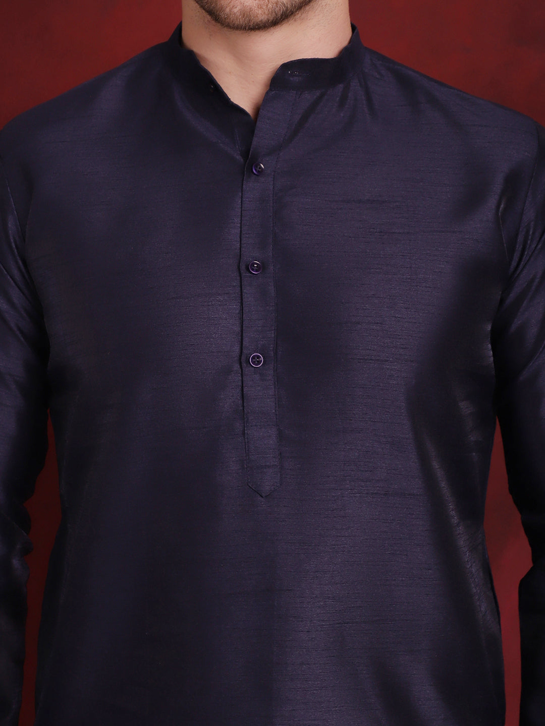 Men's Navy Blue Woven Design Nehru Jacket With Kurta Pyjama Set - Taantav