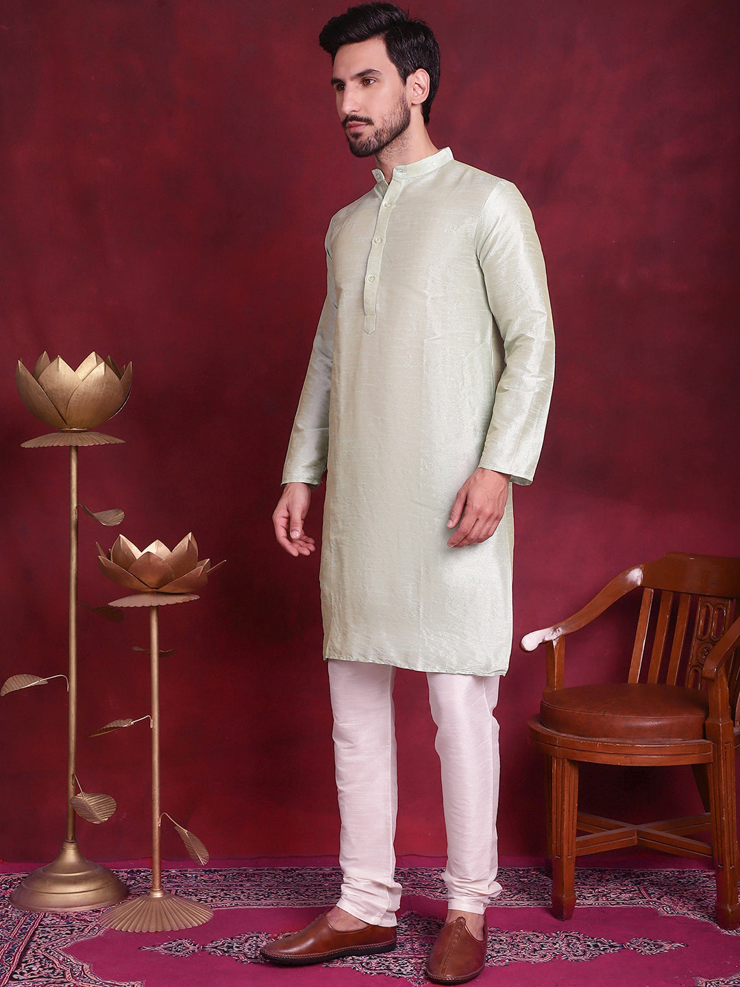 Men's Woven Design Nehru Jacket With Kurta Pyjama Set - Taantav