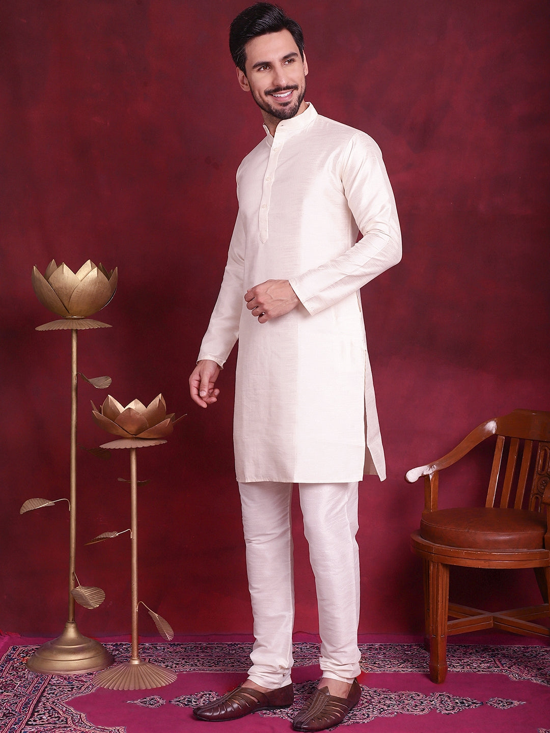 Men's Woven Design Nehru Jacket With Kurta Pyjama Set - Taantav