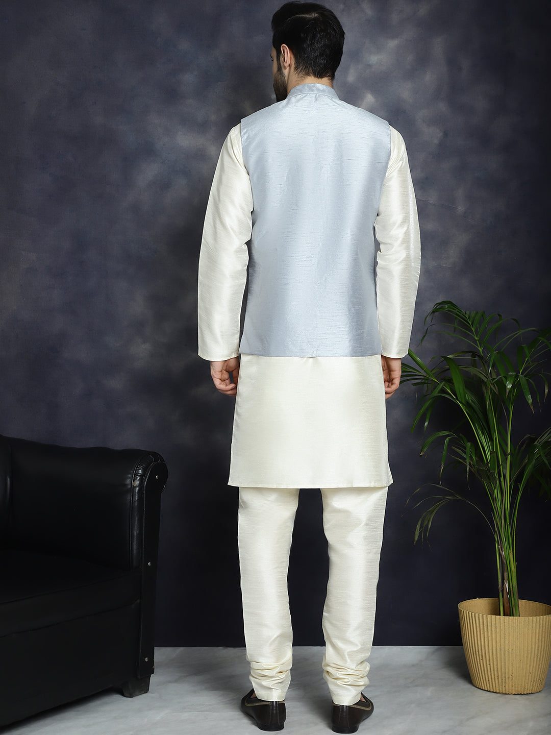 Men's Sequins and Embroidered Nehru Jacket With Solid Kurta Pyjama - Taantav