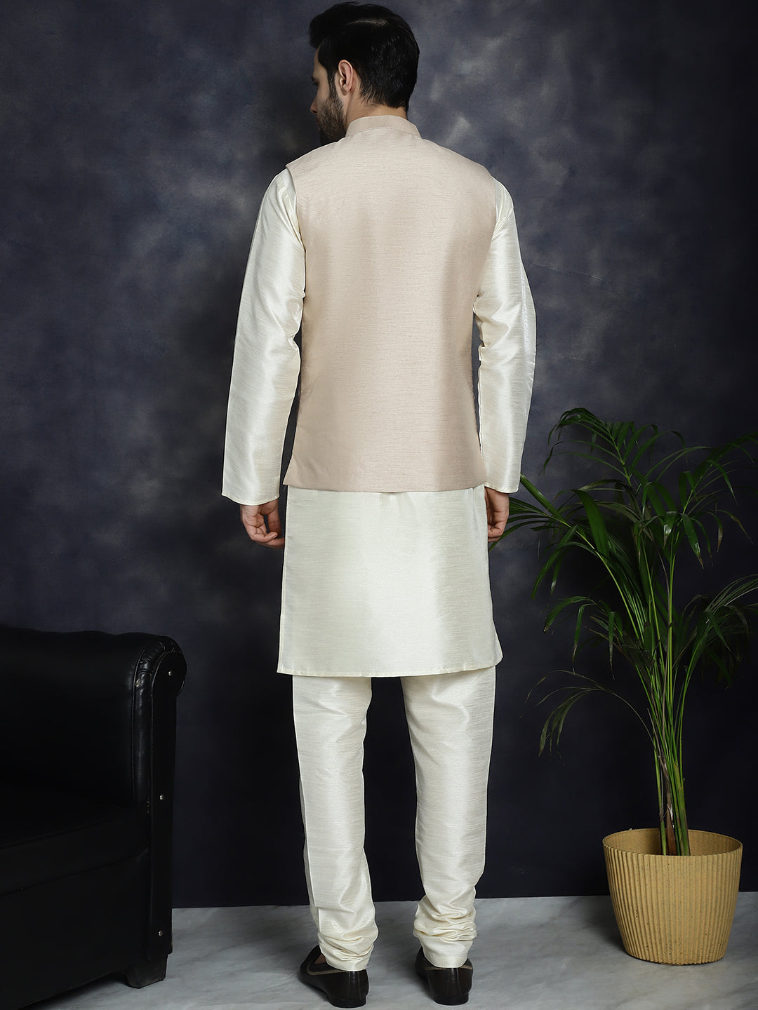 Men's Sequins and Embroidered Nehru Jacket With Solid Kurta Pyjama - Taantav