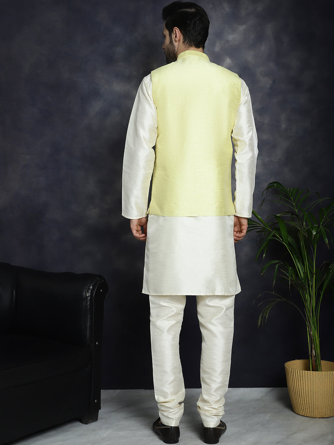 Men's Sequins and Embroidered Nehru Jacket With Solid Kurta Pyjama - Taantav