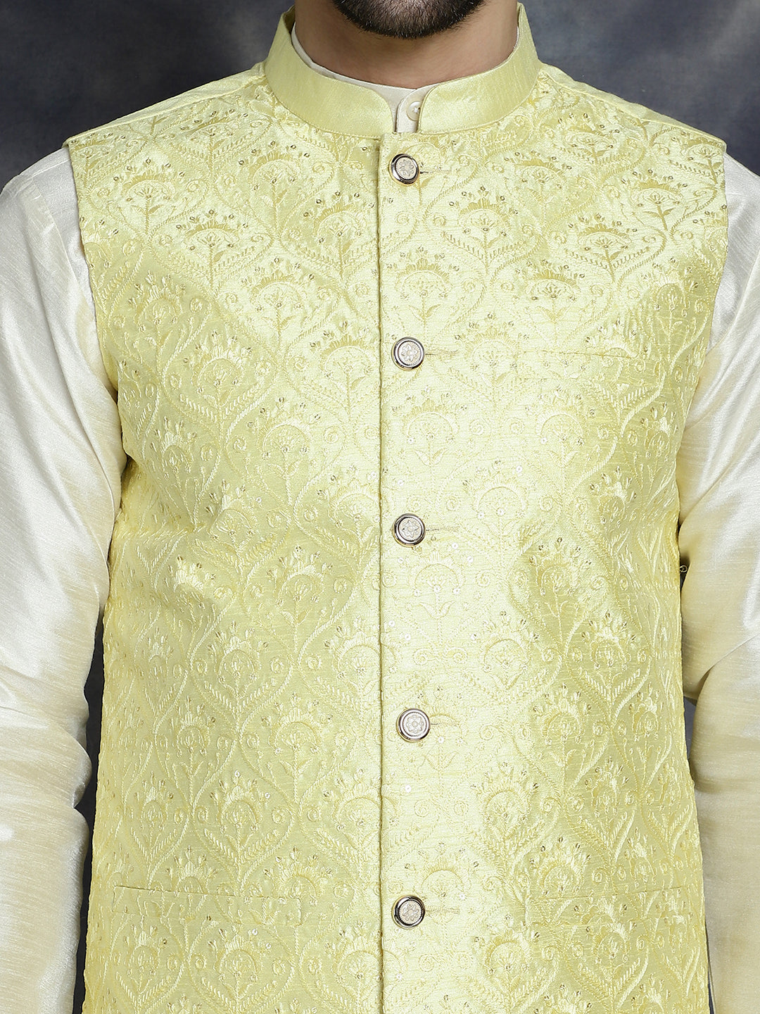 Men's Sequins and Embroidered Nehru Jacket With Solid Kurta Pyjama - Taantav